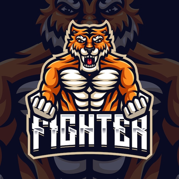 Vettore modello di logo di gioco della mascotte del combattente della tigre per lo streamer di esports facebook youtube