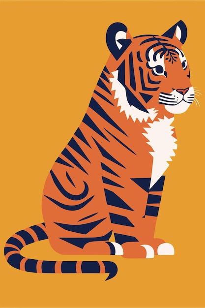 ポスター ウォール アート装飾自由奔放に生きるイラストのフラット ベクトル スタイルの虎