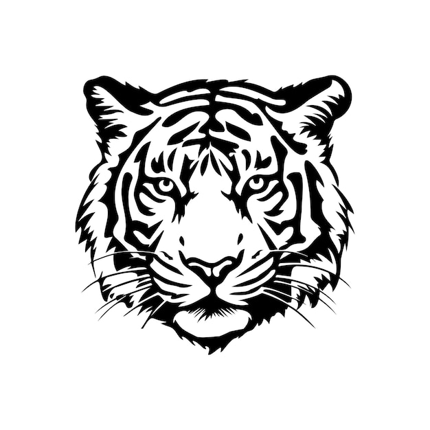 tiger front face black silhouette vector