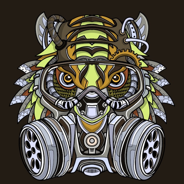 Tiger in gas mask illustration.