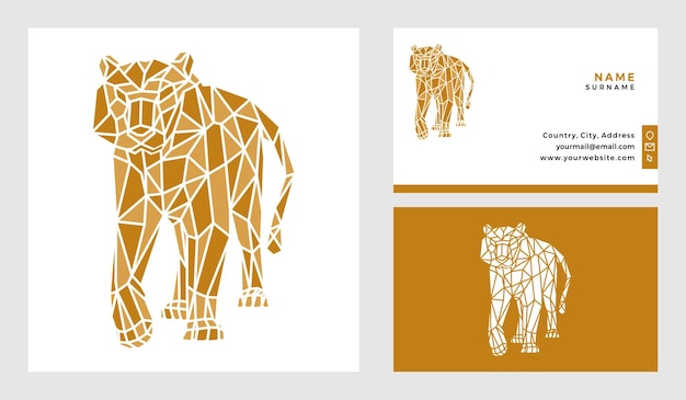 Геометрический многоугольный шаблон логотипа тигра с дизайном визитной карточки