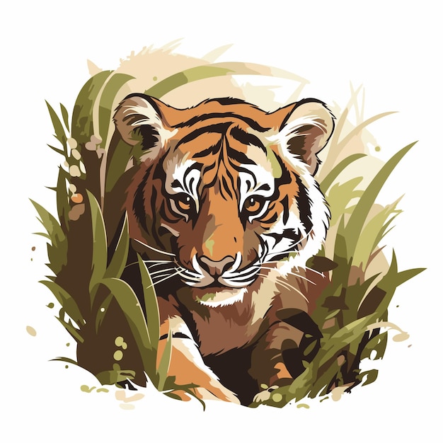 Tiger in the grass Vector illustration of a wild animal