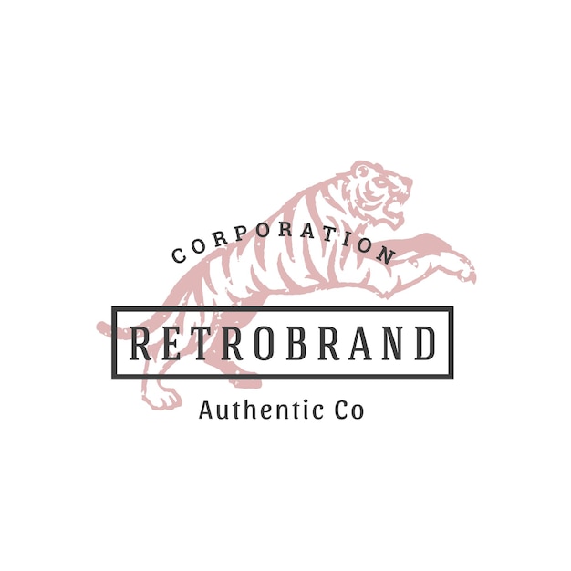Logo disegnato a mano della tigre isolato su sfondo bianco per etichette, distintivi, tshirt e altri design