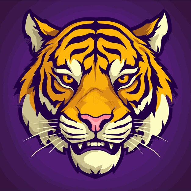 Tiger head animal nature isolated purple and yellow