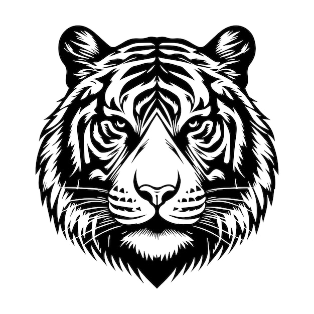 tiger head in black silhouette style