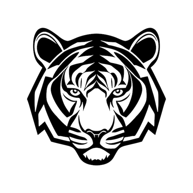 Icona vettoriale in bianco e nero della testa della tigre