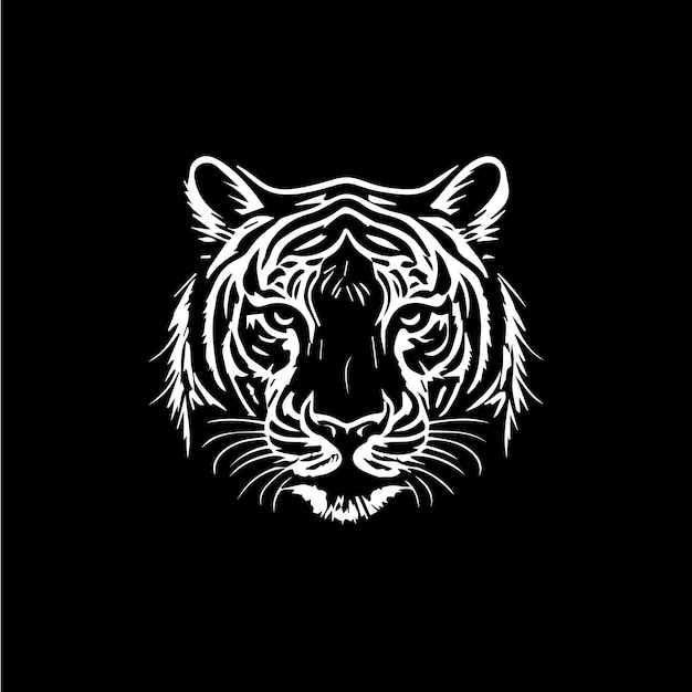 Tiger head dotwork tattoo with dots shading depth illusion tippling tattoo Hand drawing wild animal emblem on black background for body art minimalistic sketch monochrome logo Vector illustration