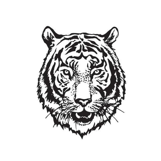 Tiger head drawn by black ink vector illustration