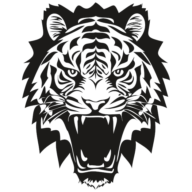 Tiger head embleme for sport team black and white animal mascot logotype