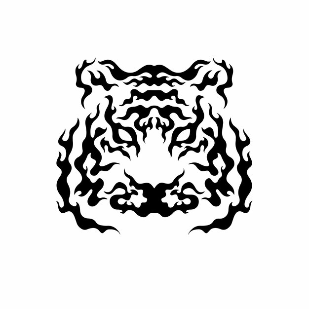 Set Flaming cat on White Background. Tribal Stencil Tattoo Design