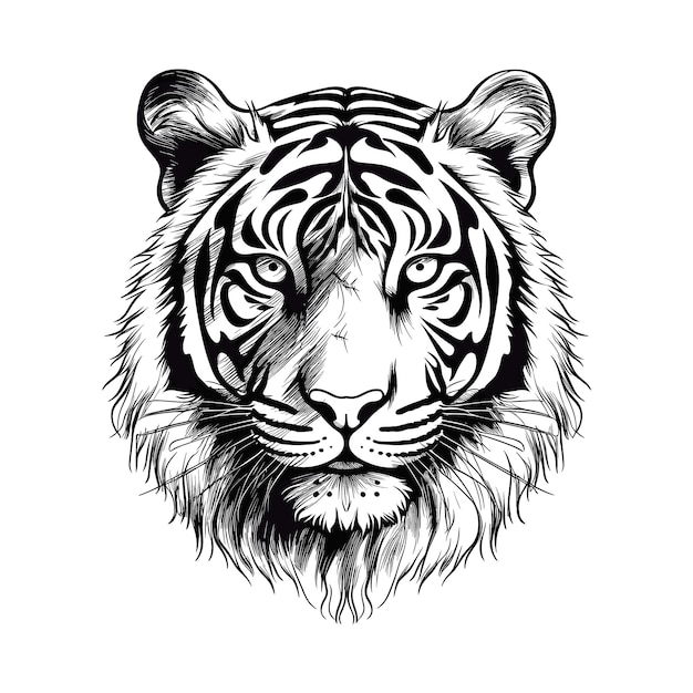 Tiger head hand draw sketch on white background vector illustration