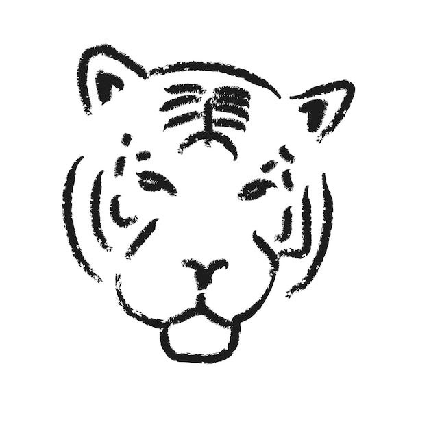 Эскиз головы тигра, нарисованный вручную.