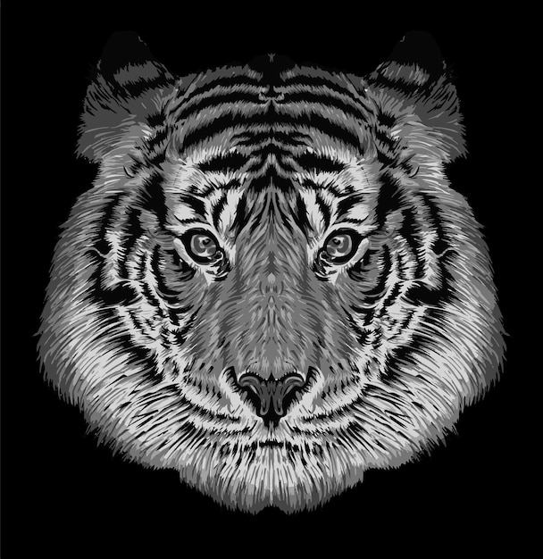 tiger head isolated on black background for poster, t-shirt print, business element, social media.