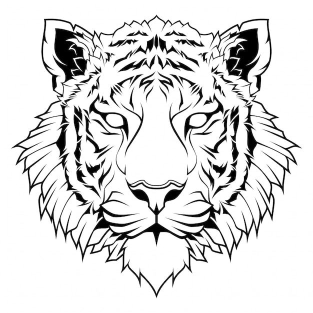 Tiger Head Line Art Иллюстрация