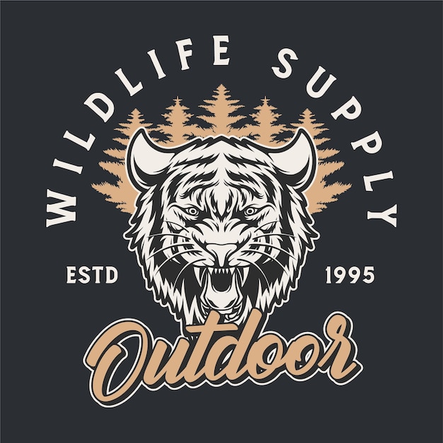 Tiger head logo outdoor with vintage retro design illustration