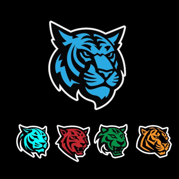 Disegno di illustrazione dell'icona vettoriale del modello del logo della testa di tigre su sfondo nero
