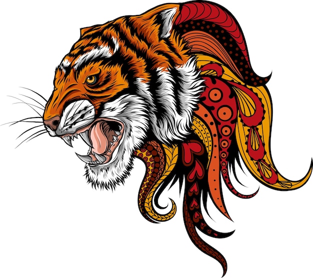 Искусство мандалы головы тигра изолировано на белом фоне