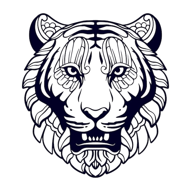 Искусство мандалы головы тигра на белом фоне