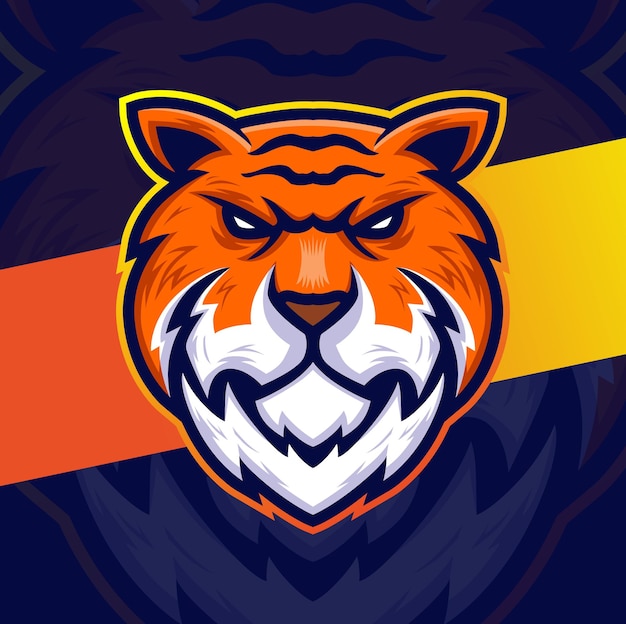 Design del personaggio esport della mascotte della testa di tigre per lo sport del gioco e il design del logo animale