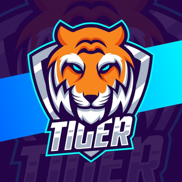 Vector tiger head mascot esport logo design