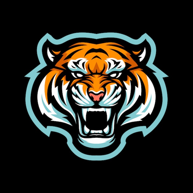 Illustrazione della mascotte di tiger head per il logo di sport e sport isolato su priorità bassa nera