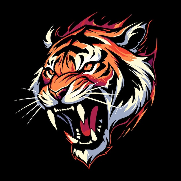 Tiger Head Mascot Logo for Esport Tiger Tshirt Design Isolated on Black Background