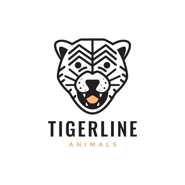 Рев головы тигра, дикая природа, зверь, джунгли, лесные линии, минимальная винтажная хипстерская иконка логотипа, векторная иллюстрация