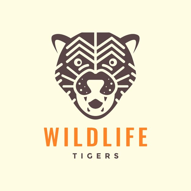 タイガー ヘッド 轟音野生動物獣ジャングル フォレスト最小限ビンテージ ヒップスター ロゴ アイコン ベクトル図