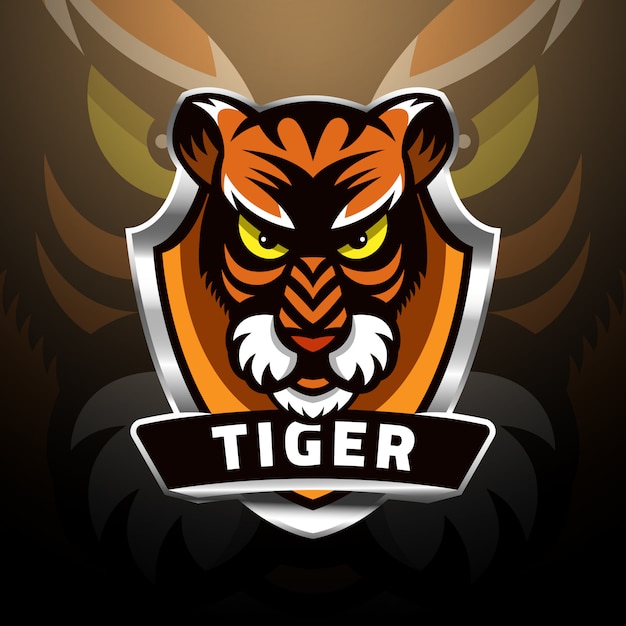 Testa di tigre sullo scudo logo esport