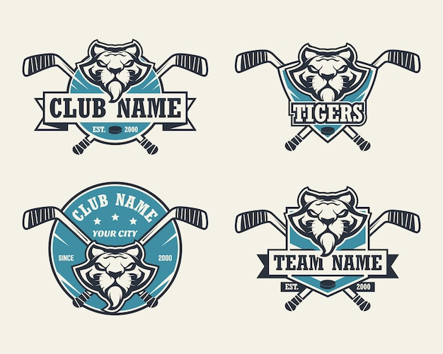 Tiger head sport logo. set hockey logo's.