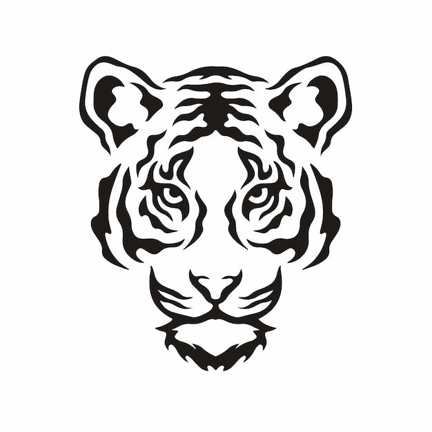 Tiger Head Symbol Logo on White Background Wild Animal Tribal Tattoo Design Stencil Flat Vector