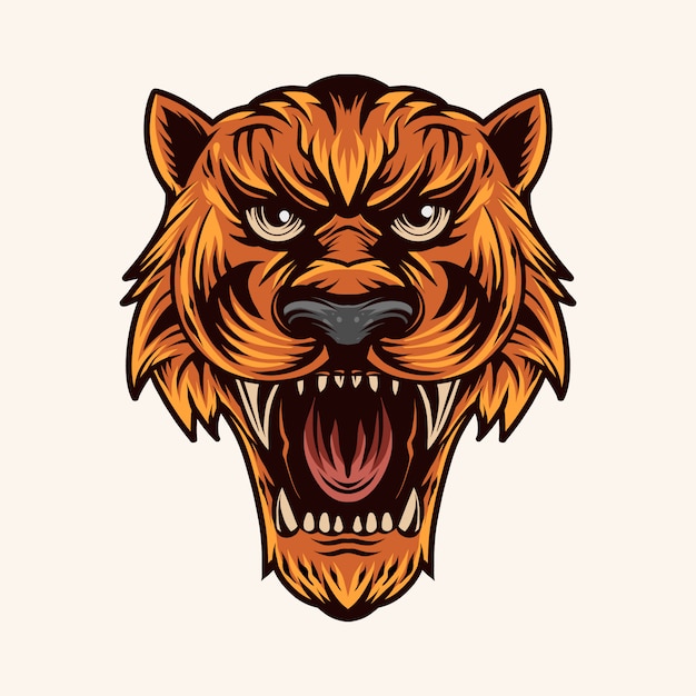 tiger head vector illustration color open mouth
