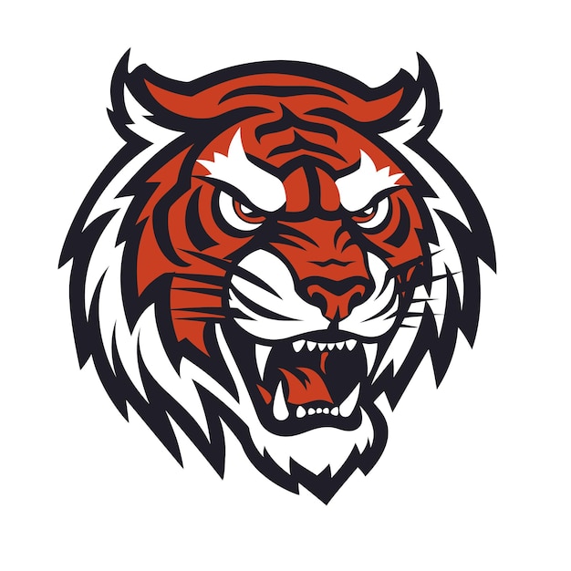 Tiger head vector isolated on white background Flat color illustration