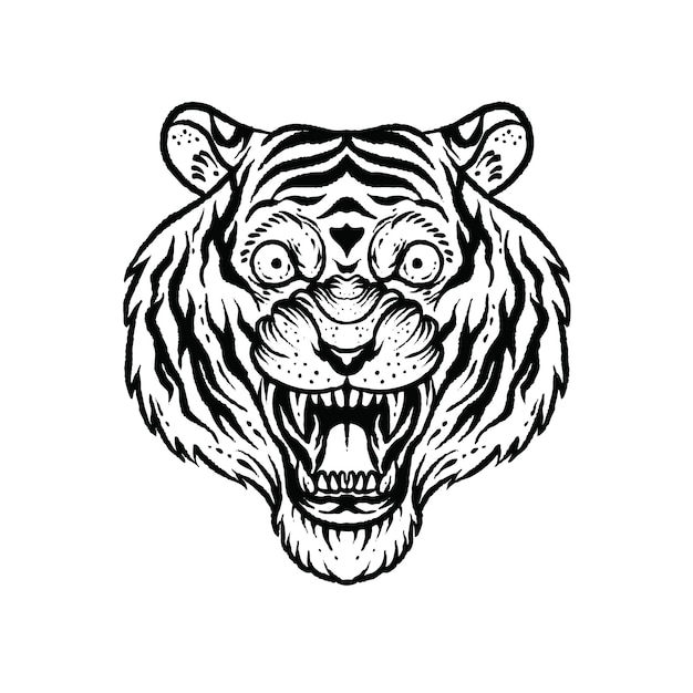 Tiger head vintage hand drawn