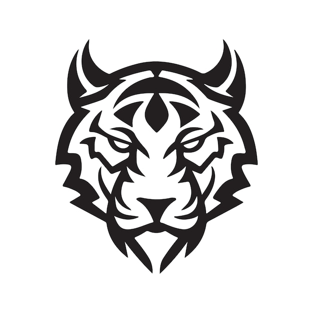 Vector tiger head vintage logo line art concept black and white color hand drawn illustration