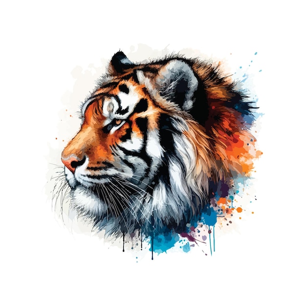 Vector tiger head in watercolor style