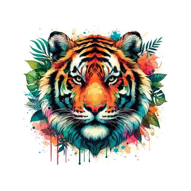 Vector tiger head in watercolor style