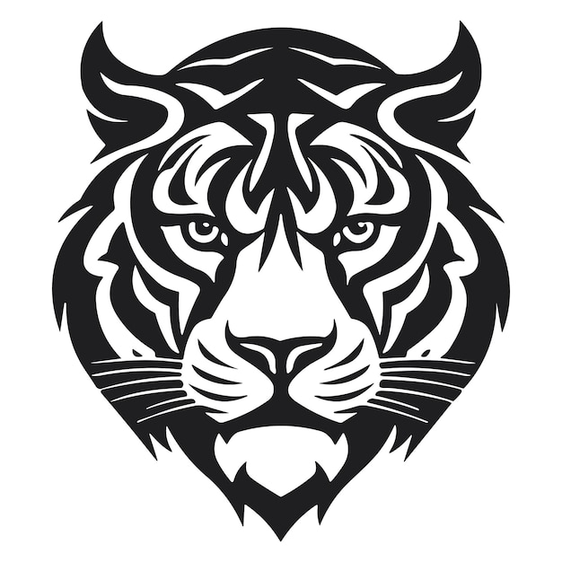 Голова тигра с черно-белым узором.