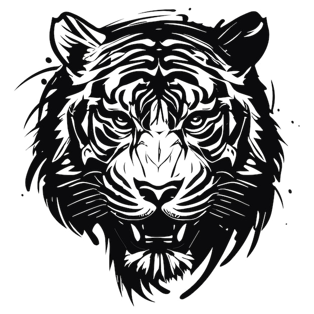 A tiger head with a black and white pattern.