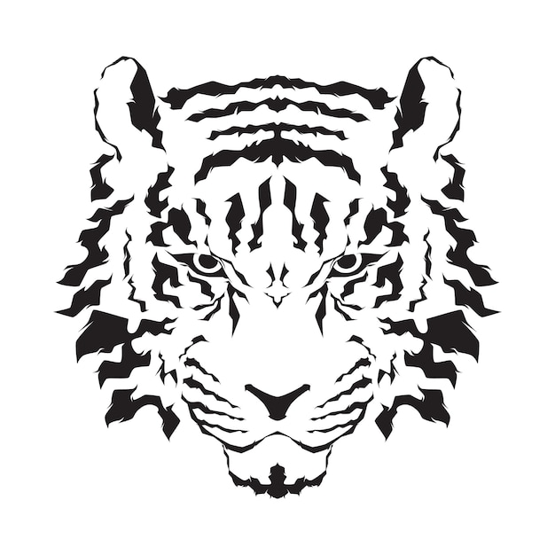 Vector a tiger head with a black and white pattern.