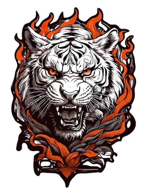 Vector tiger head with root and fire vector illustration for tshirt stickers and others