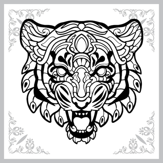 Tiger head zentangle arts isolated on white background