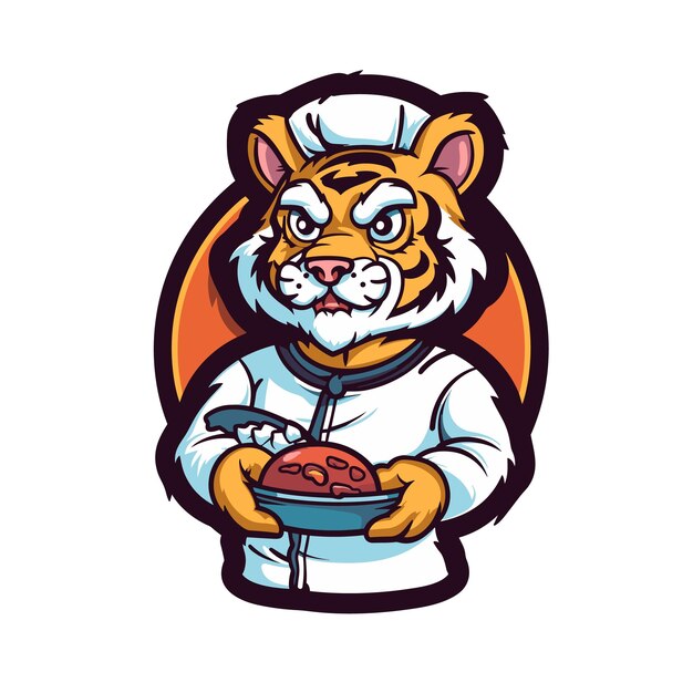 tiger holding steak meat cartoon tshirt design graphic Illustration Cartoon Vector