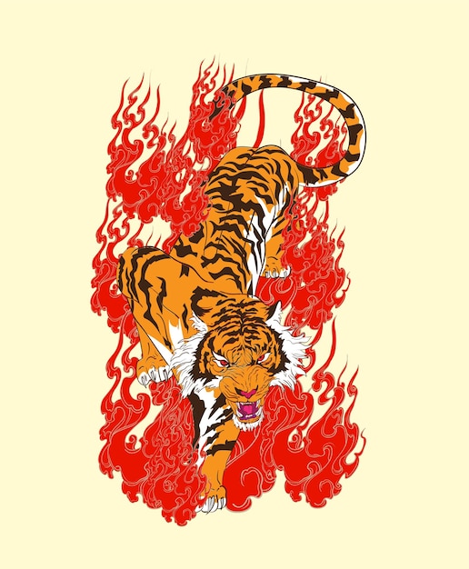 Tiger illustratie ontwerp voor sukajan is gemeen Japanse traditionele doek of T-shirt