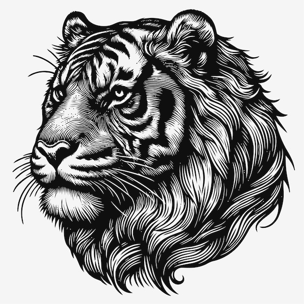 tiger illustration with engraving style