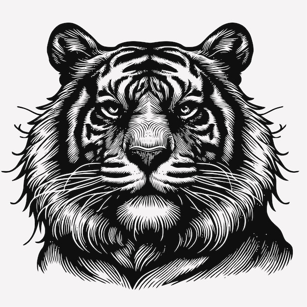 tiger illustration with engraving style