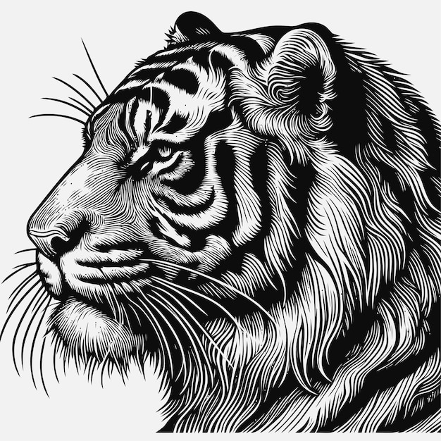 tiger illustration with engraving style