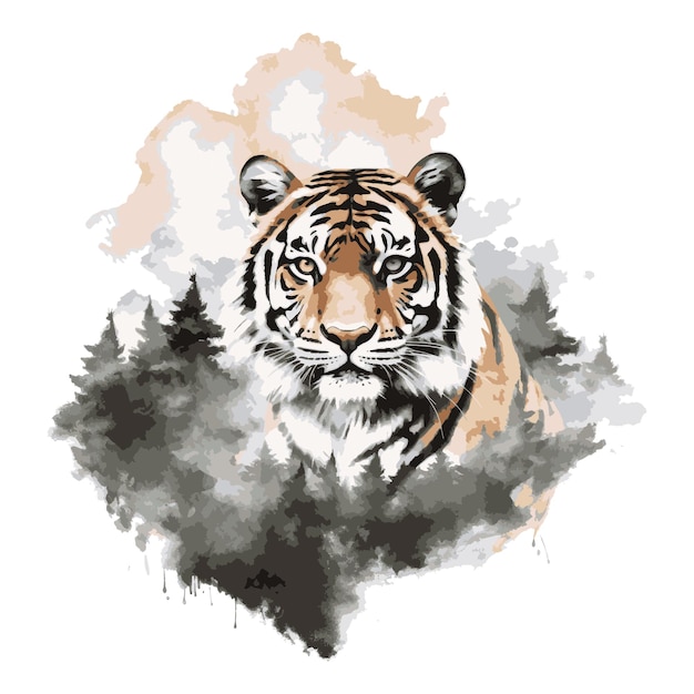 Vector tiger_in_nature_watercolor_isolated