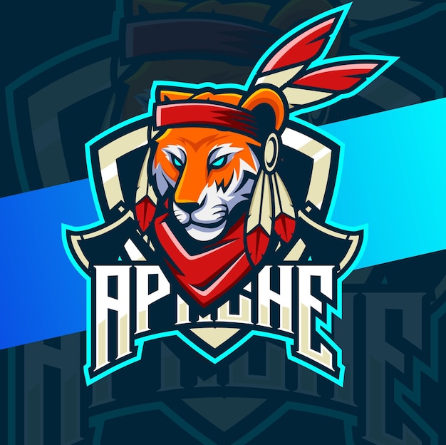 Vector tiger indian chief mascot esport logo design