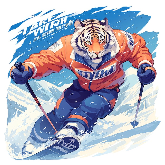 A tiger is skiing cartoon style